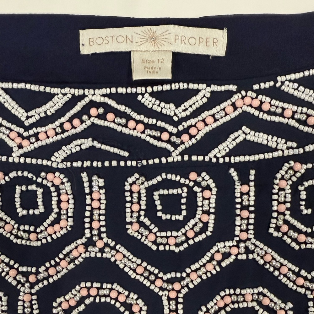 Navy Beaded Geometric Skirt